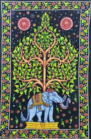 Hand Brushed Elephant under Bodhi Tree of Life 82x58