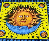 Brush Pained Sun and Moon Tapestry Yellow background