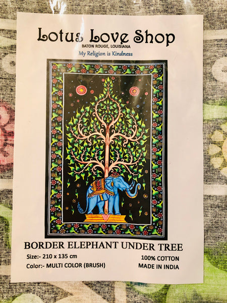 Hand Brushed Elephant under Bodhi Tree of Life 82x58