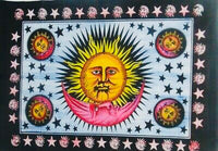 Hand Brushed Sun Moon Celestial Tapestry Blue Background