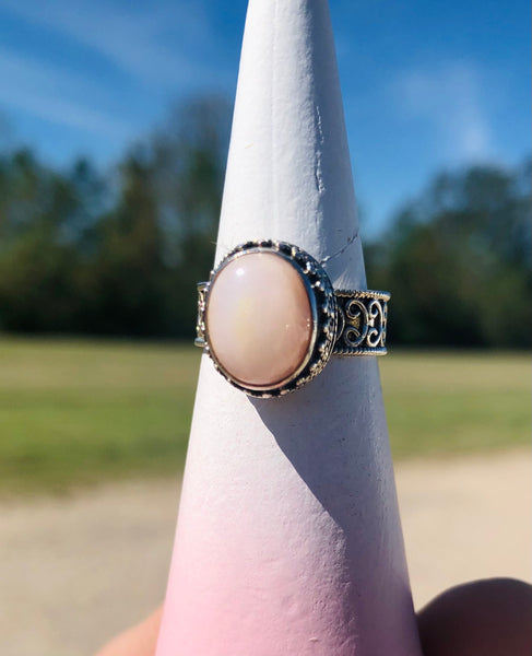 Sterling Silver .925 Pink Opal Ring