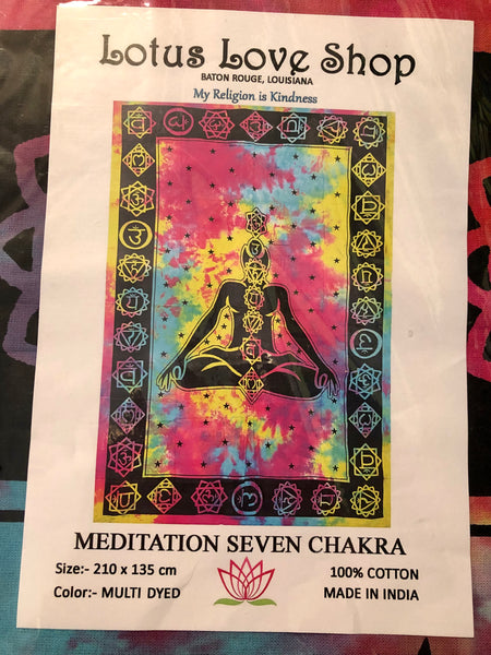 Meditation Seven Chakra Tie Dyed Cotton Tapestry India