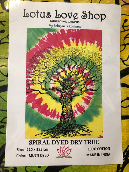 Spiral Tree of Life Tie Dyed Tapestry Yellow/Green/Pink