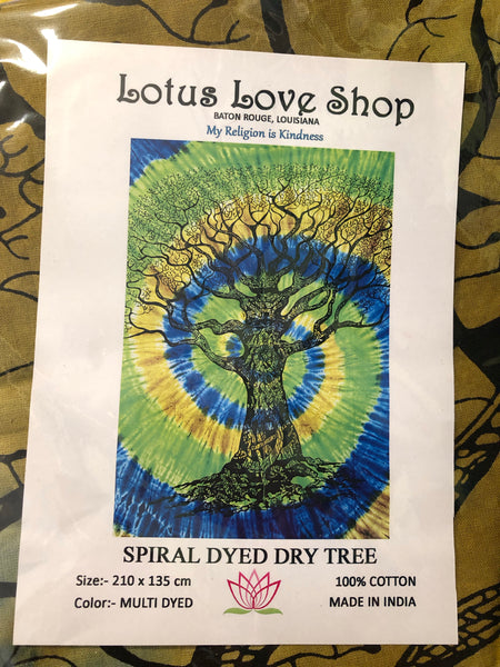 Tie Dyed Spiral Tree of Life Tapastery Blue/Green/Yellow